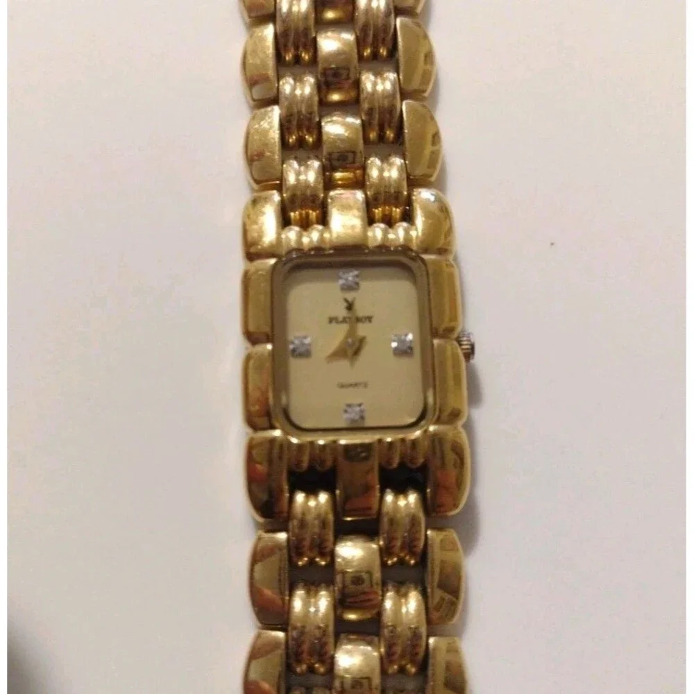 Vintage Playboy Gold Tone Time Force Swiss Watch Womens 20mm Quartz